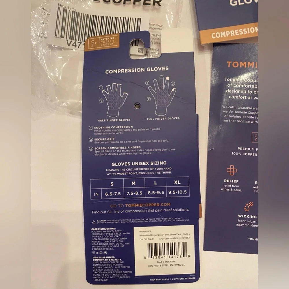 Tommie Copper Infrared Compression Glove & Wrist Pack Black Large V47167